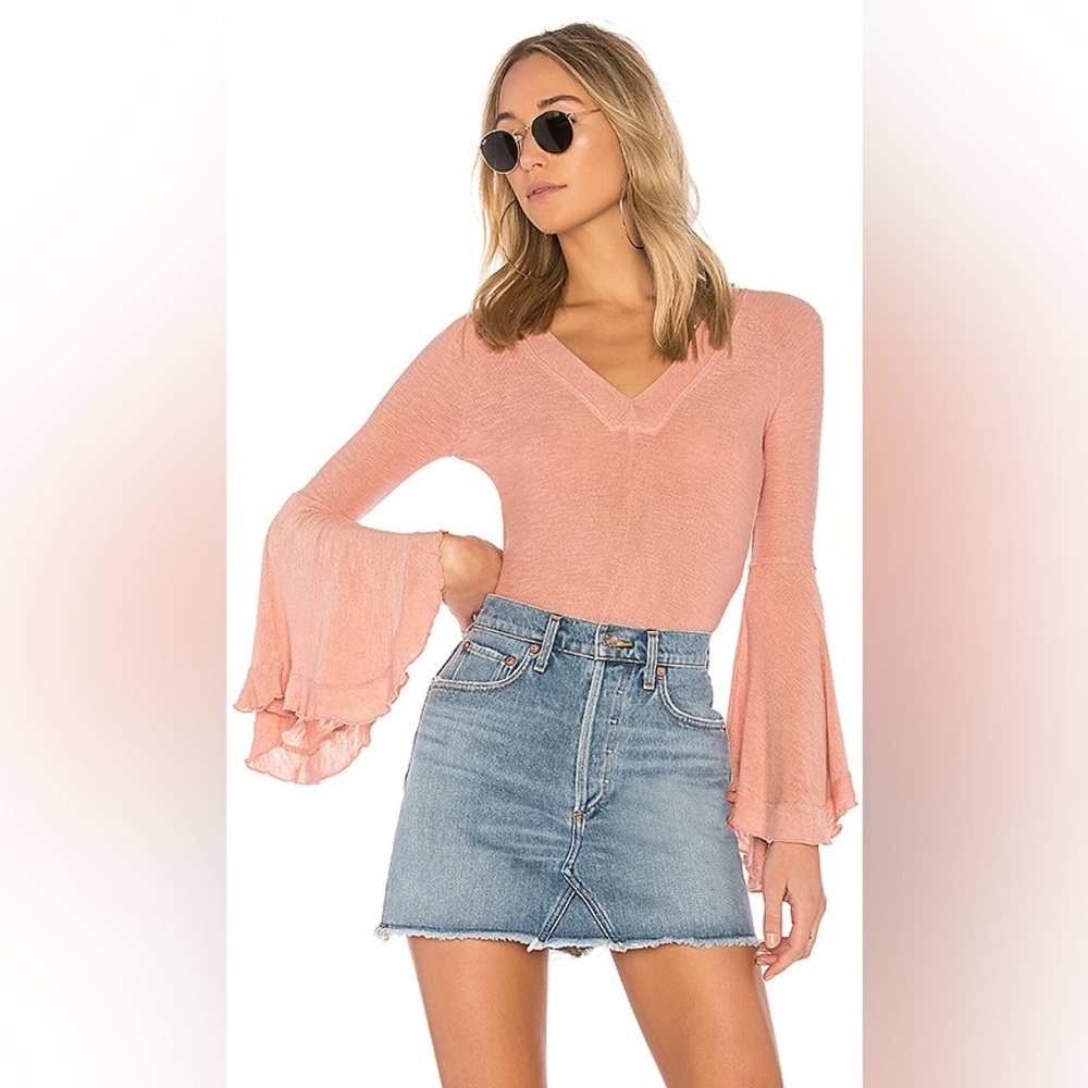 FREE PEOPLE Dramatic Long Sleeve Tee Rose XS